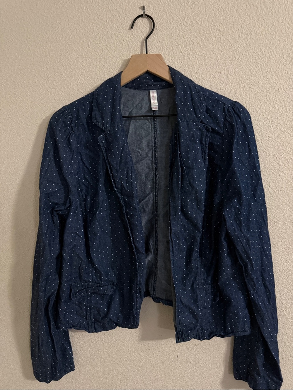 Xhilaration Women's Navy Polka Dot Lightweight Open Cropped Jacket Blazer - XXL